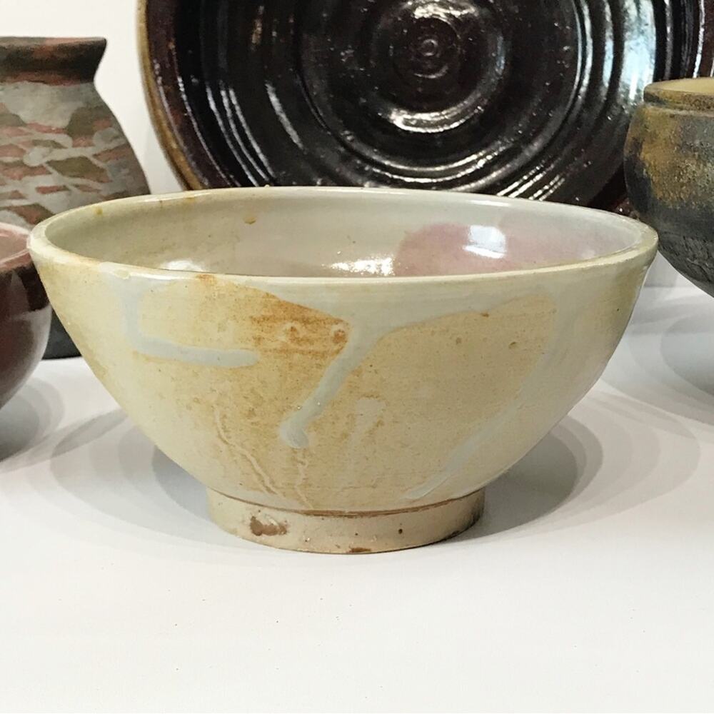 Vintage Signed Studio Art Pottery Tea Noodle Bowl Pastel Drip Glaze Footed Dish - Picture 4 of 15